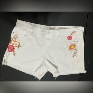 Indigo Rein White Jean Shorts with Floral Embroidery SIZE 15